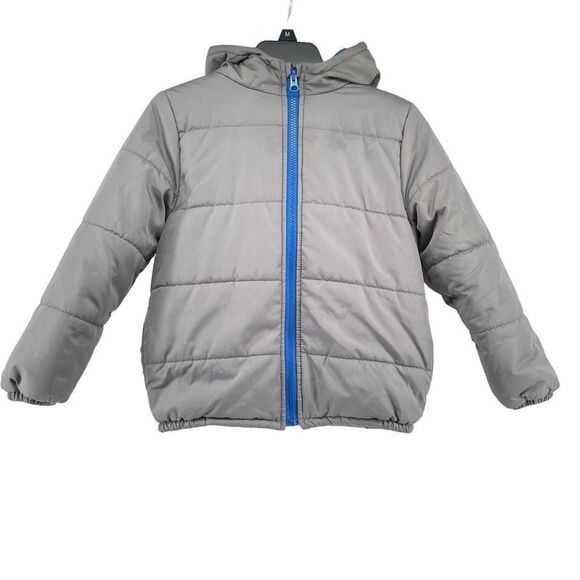 Carter’s Boy’s Gray Blue Full Zip Fleece Lined Hooded Puffer Jacket Coat Size 7 - Picture 2 of 16